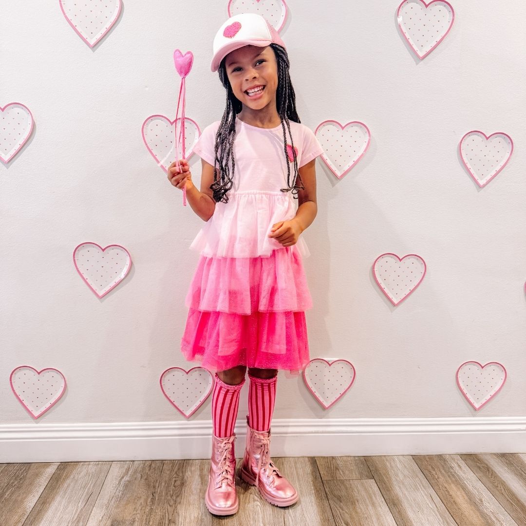 Pink Petal Valentine's Day Short Sleeve Tutu Dress