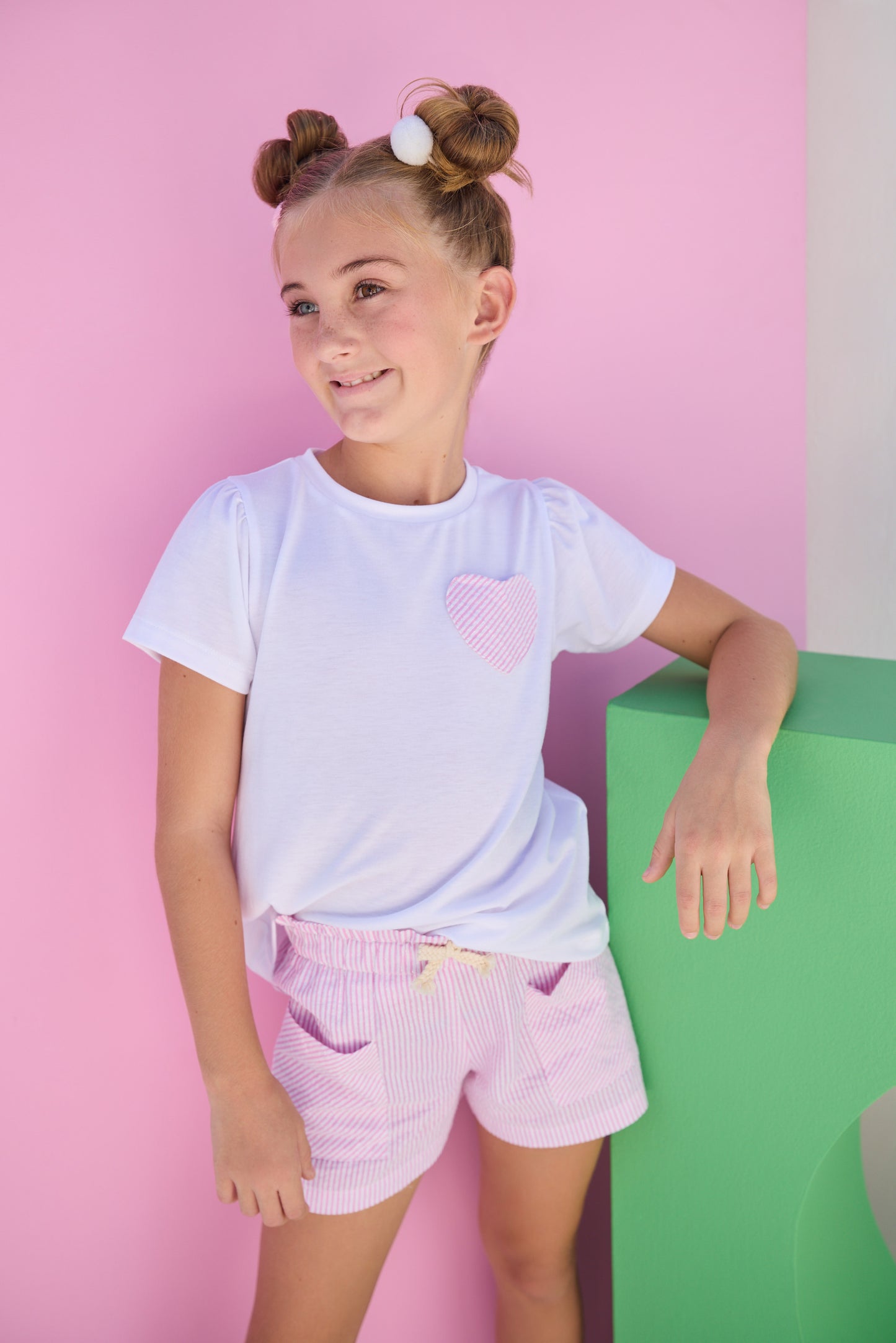 Pink Sparkle Seersucker Patch Pocket Shorts