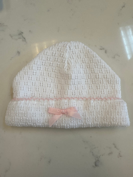 White Sailor Beanie with Pink
