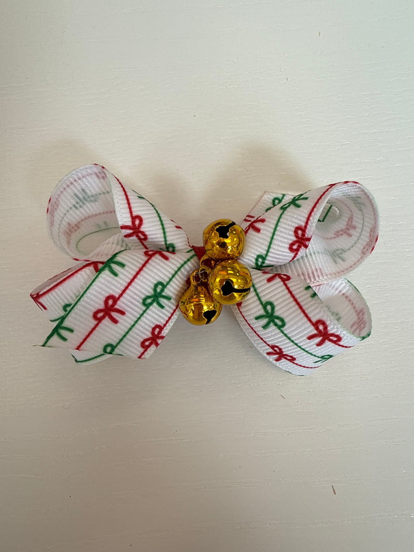 Christmas Print Mini Bow W/ Bells