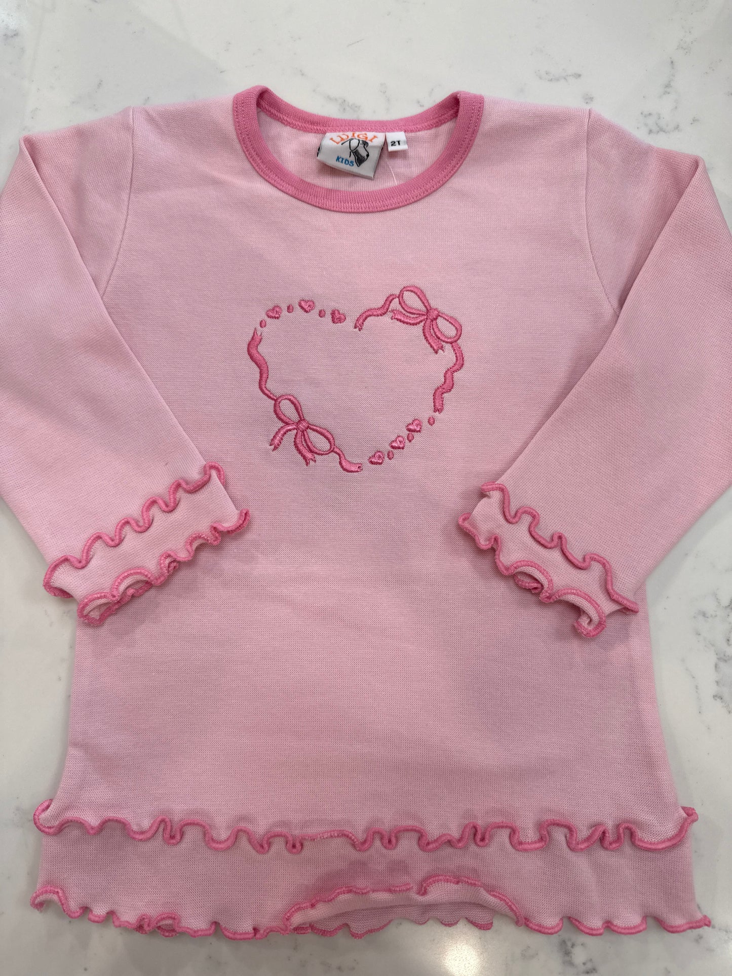 Heart Shape Bow- Ruffled Trim LS Shirt
