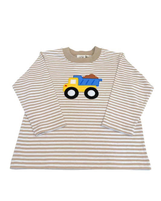 Boys LS Dump Truck Tan Stripe T-Shirt