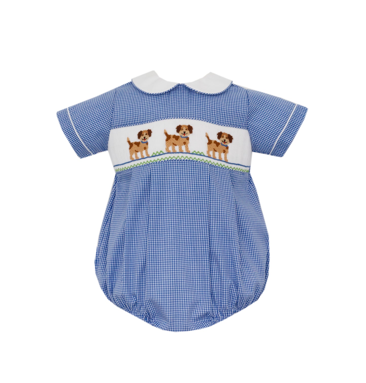 Puppies Royal Blue Gingham Boys Bubble