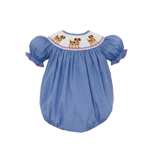 Puppies Royal Blue Gingham Bishop Bubble