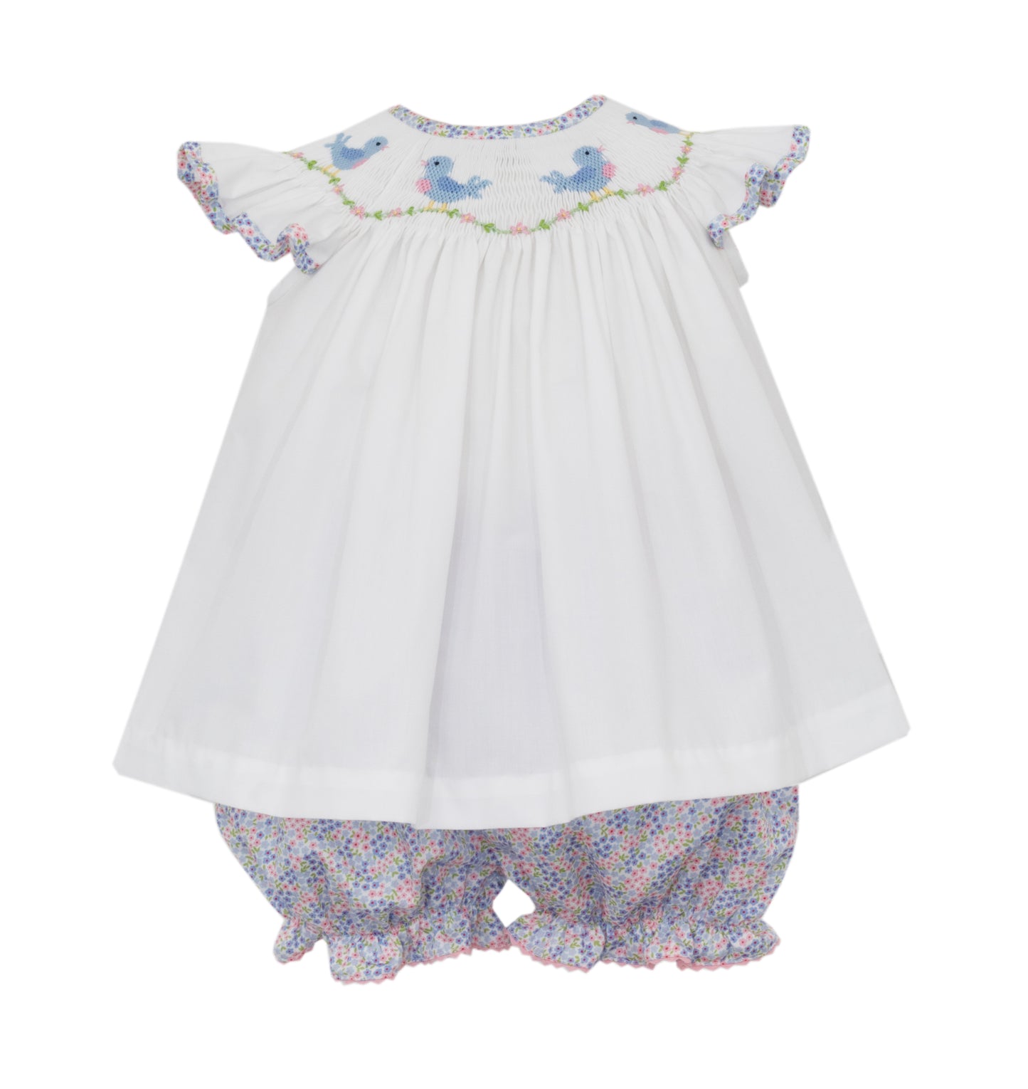 Birds Pink and Blue Floral Angel Wing Bishop Bloomer Set