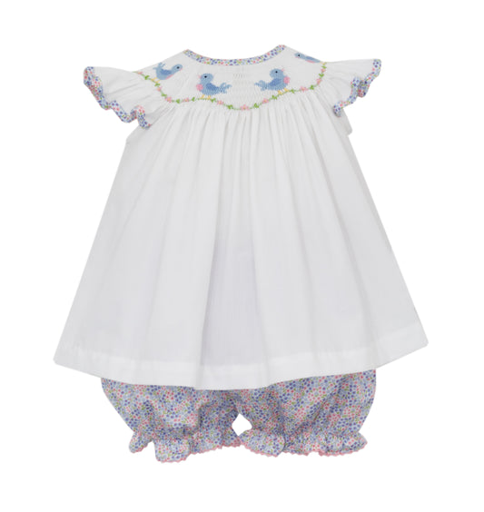 Birds Pink and Blue Floral Angel Wing Bishop Bloomer Set