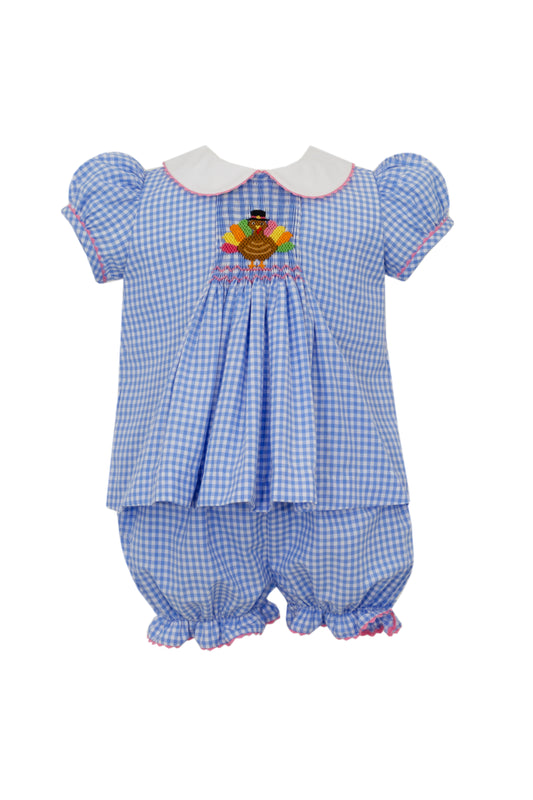 Blue Gingham Turkey Bloomer Set