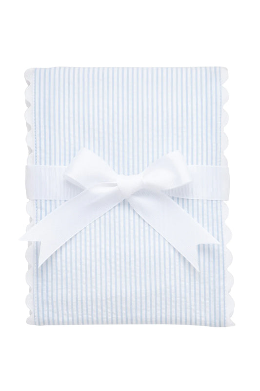 Seersucker Stripe Fancy Fabric Burp, Blue