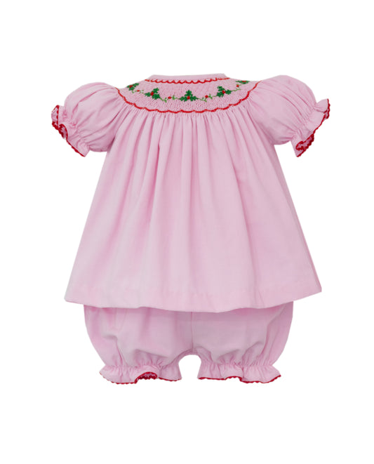 X'mas Holly Vines Pink Corduroy Bishop Bloomer Set