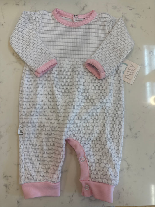 Long Sleeve Pinstripe Romper Pima Grey/Pink