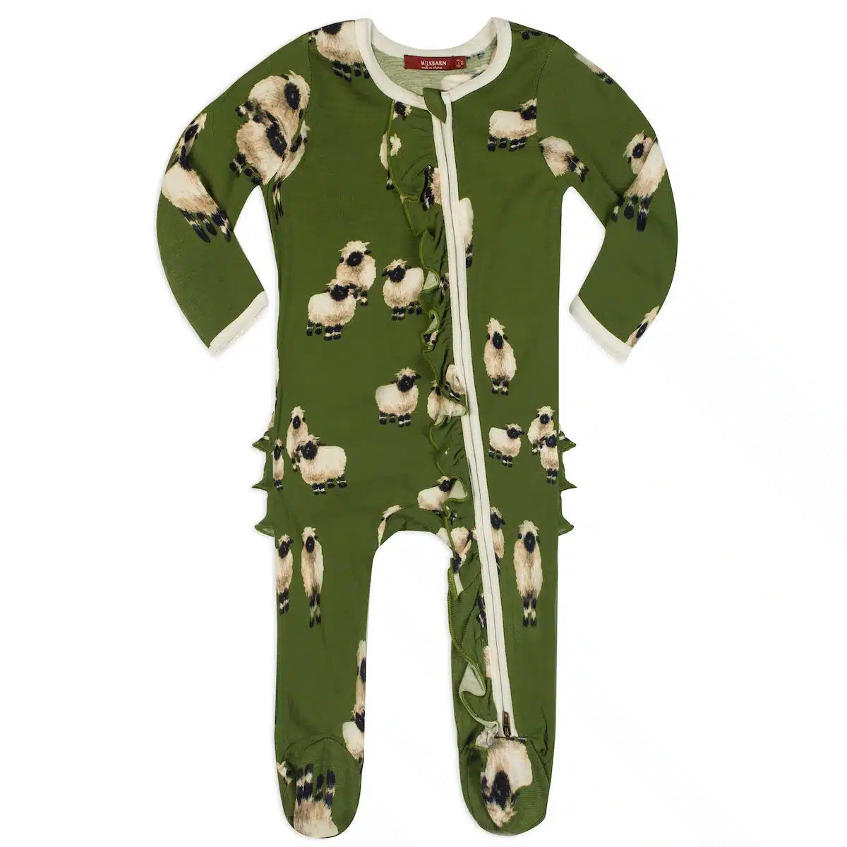 Valais Sheep Bamboo Zipper Footie w/ Ruffle
