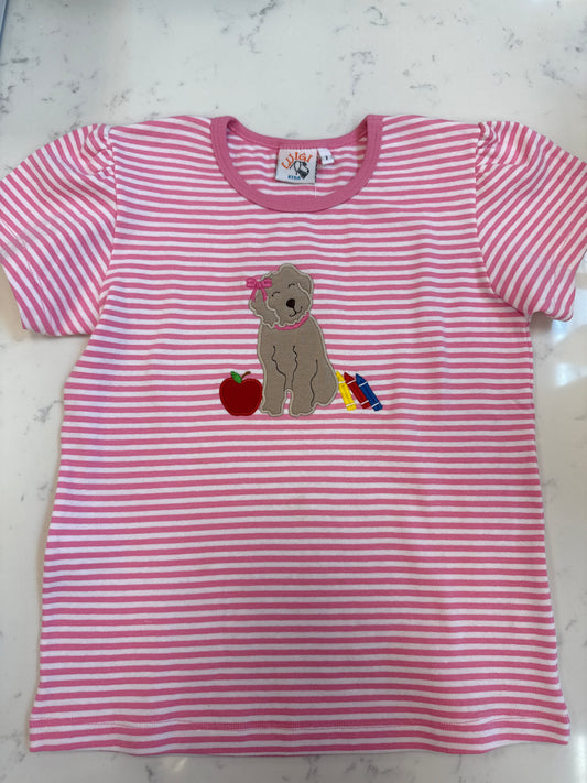 Dog W/ Apple, Crayons and Bow Shirt