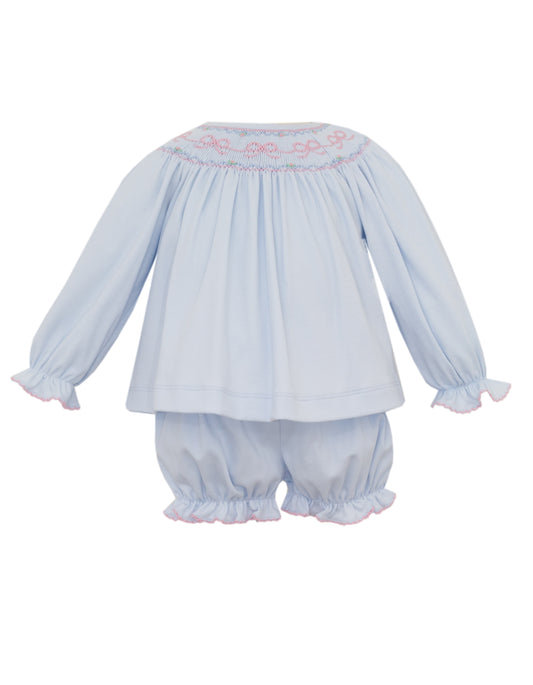 Bows Light Blue Knit Bishop Bloomer Set