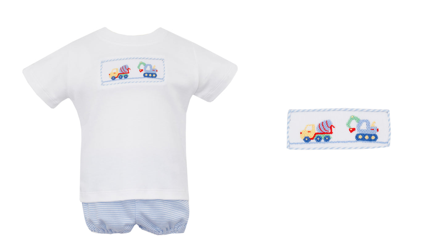 Construction Cars Light Blue Stripe Knit Bloomer Set