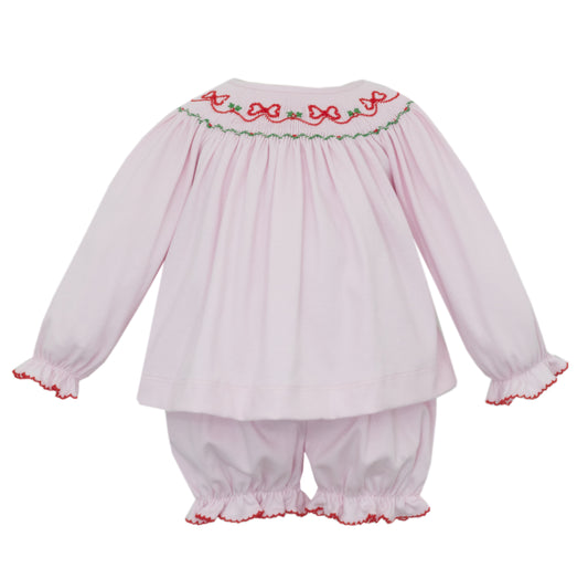 Red Bows Pink Knit Bishop Bloomer Set