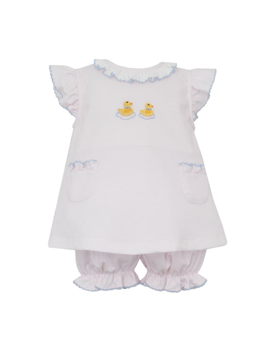 Duckling Pink Knit Stripe Sleeveless Bloomer Set