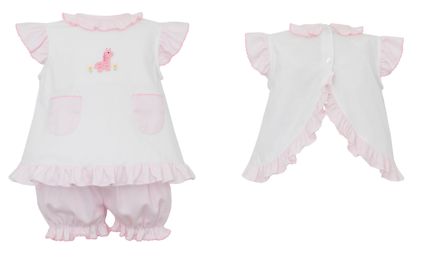 Giraffe Pink Knit Gingham Bloomer Set