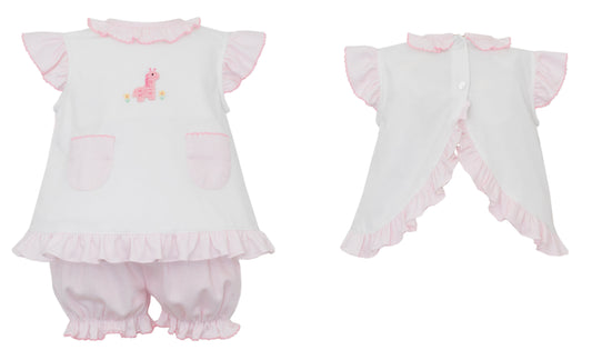 Giraffe Pink Knit Gingham Bloomer Set