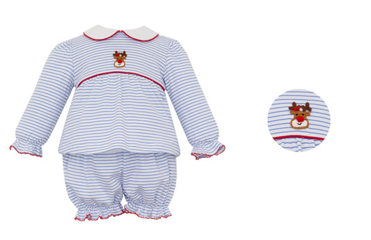 Blue Stripe Rudolph Bloomer Set