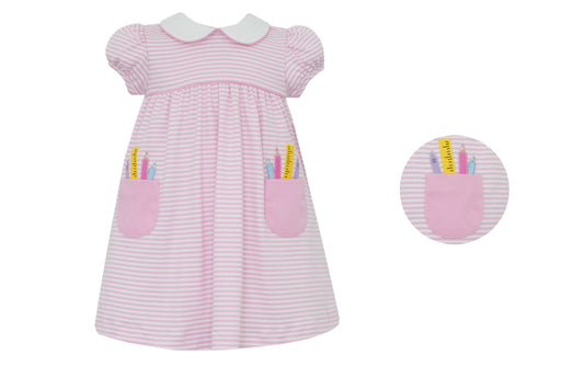 School Supplies Pink Stripe Dress w/ Pockets