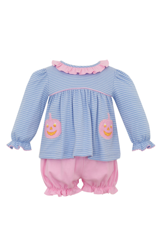 Pink Pumpkin Blue Stripe Knit Bloomer Set