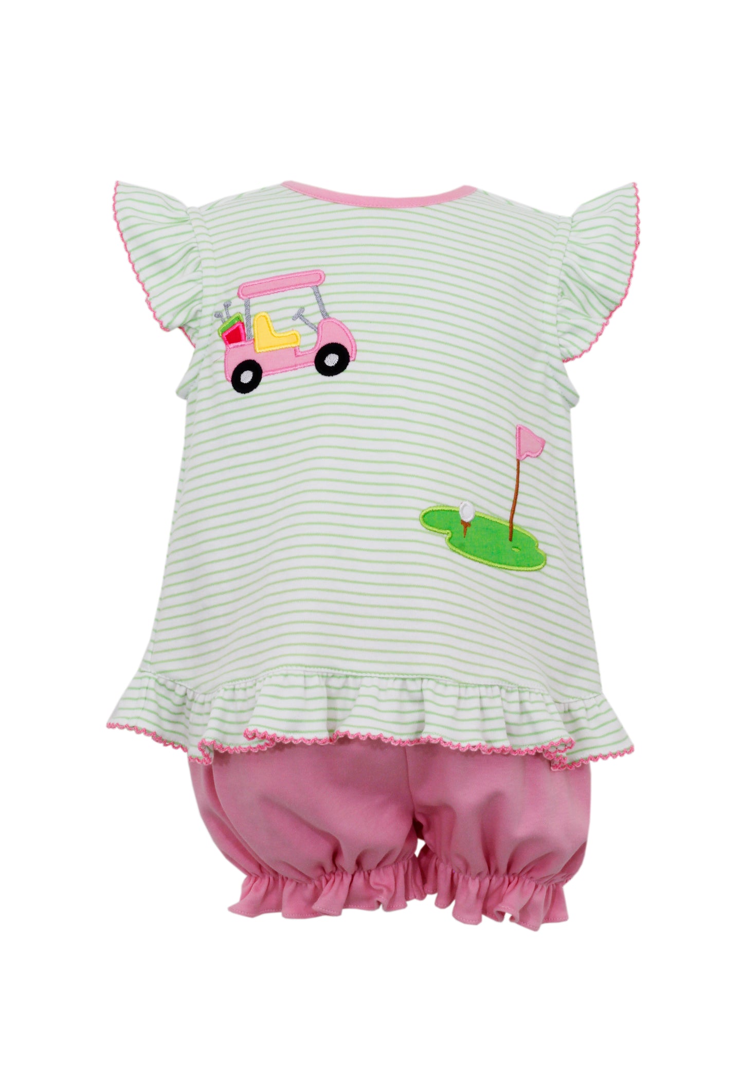 Golf Green Knit Stripe Bloomer Set