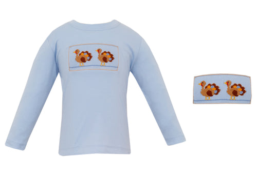 Turkey Blue Knit T with Khaki Gingham Pants