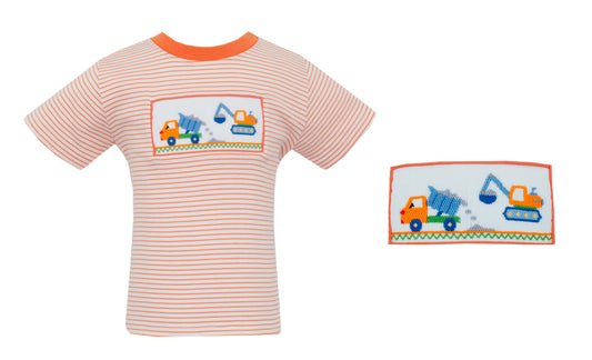 Construction Trucks Orange Stripe Knit Shirt
