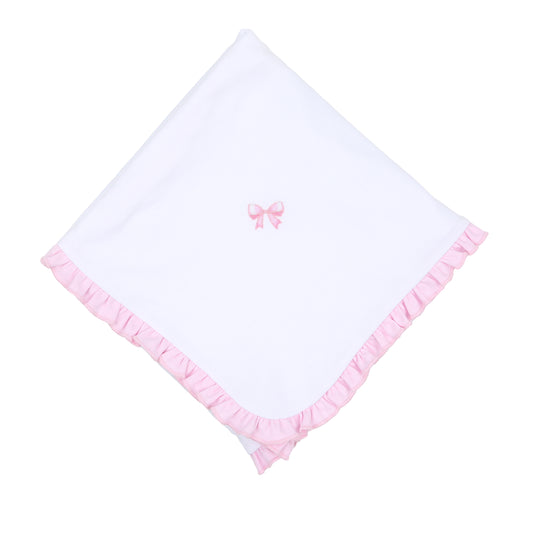 Baby Bows Embroidered Ruffle Receiving Blanket