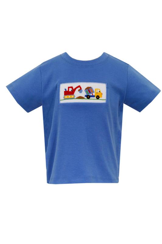 Construction Trucks - Solid Blue Peri Blue Knit Boy's T-Shirt