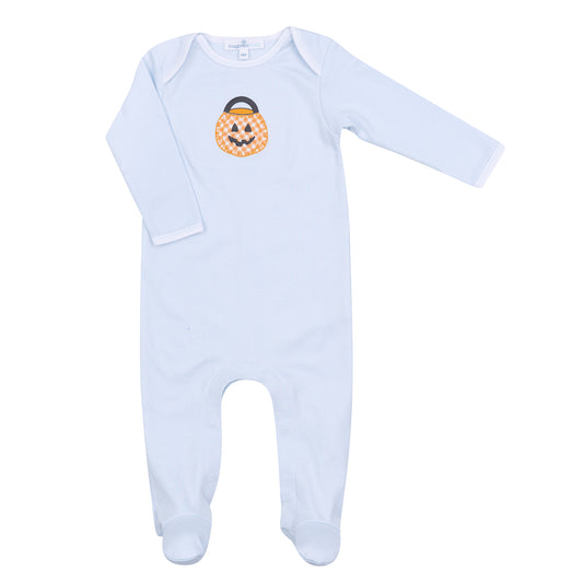 Trick Or Treat Applique Footie- Blue