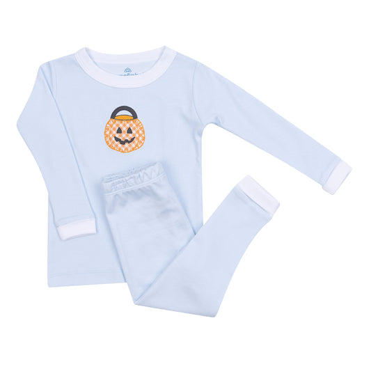 Trick Or Treat Applique Long Pajamas - Blue