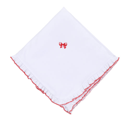 Scarlett Bows Embroidered Ruffle Receiving Blanket