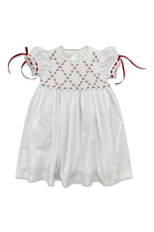 Heirloom Smocked Dress White Batiste with Red and Green