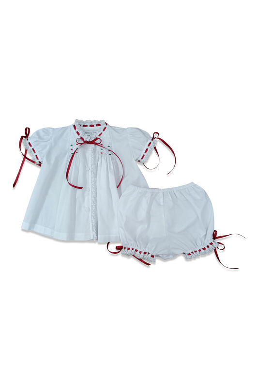 Heirloom Smocked Bloomer Set White Batiste with Red and Green