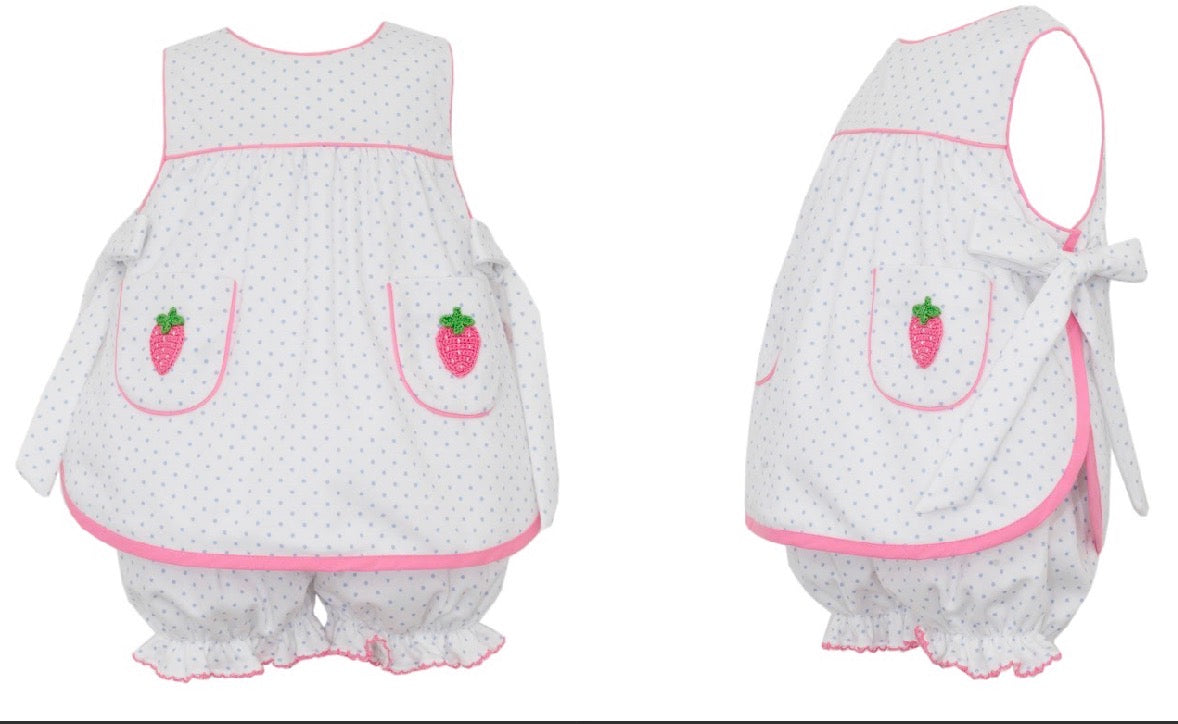 STRAWBERRY- Lt. Blue & White Knit Polka Dot Bloomer Set w/ Side Bows