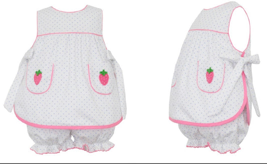 STRAWBERRY- Lt. Blue & White Knit Polka Dot Bloomer Set w/ Side Bows
