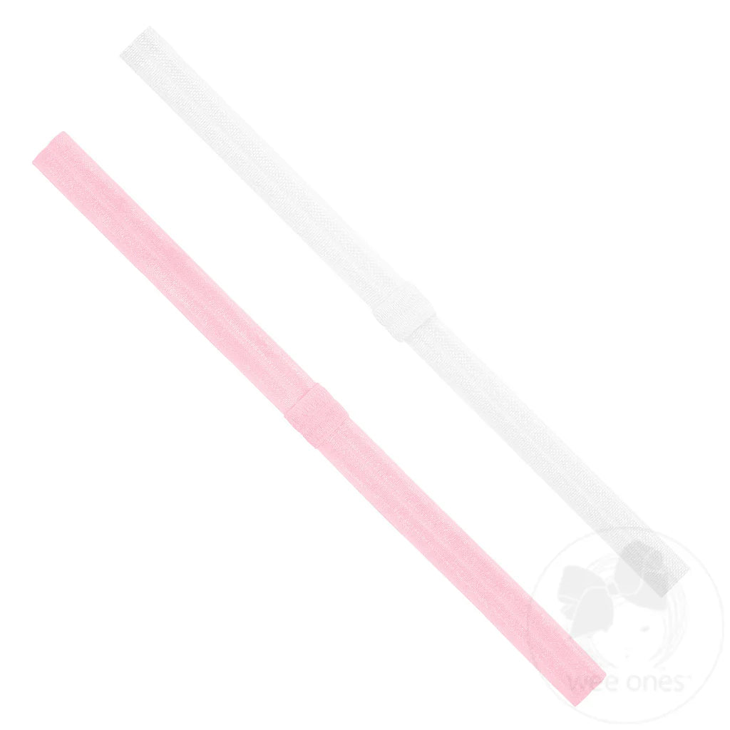 Two Pack Narrow Stretch Add-A-Bow Baby Girl Headbands- Pearl