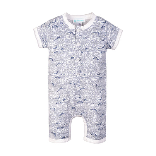Stormy Waves on White Henley Romper