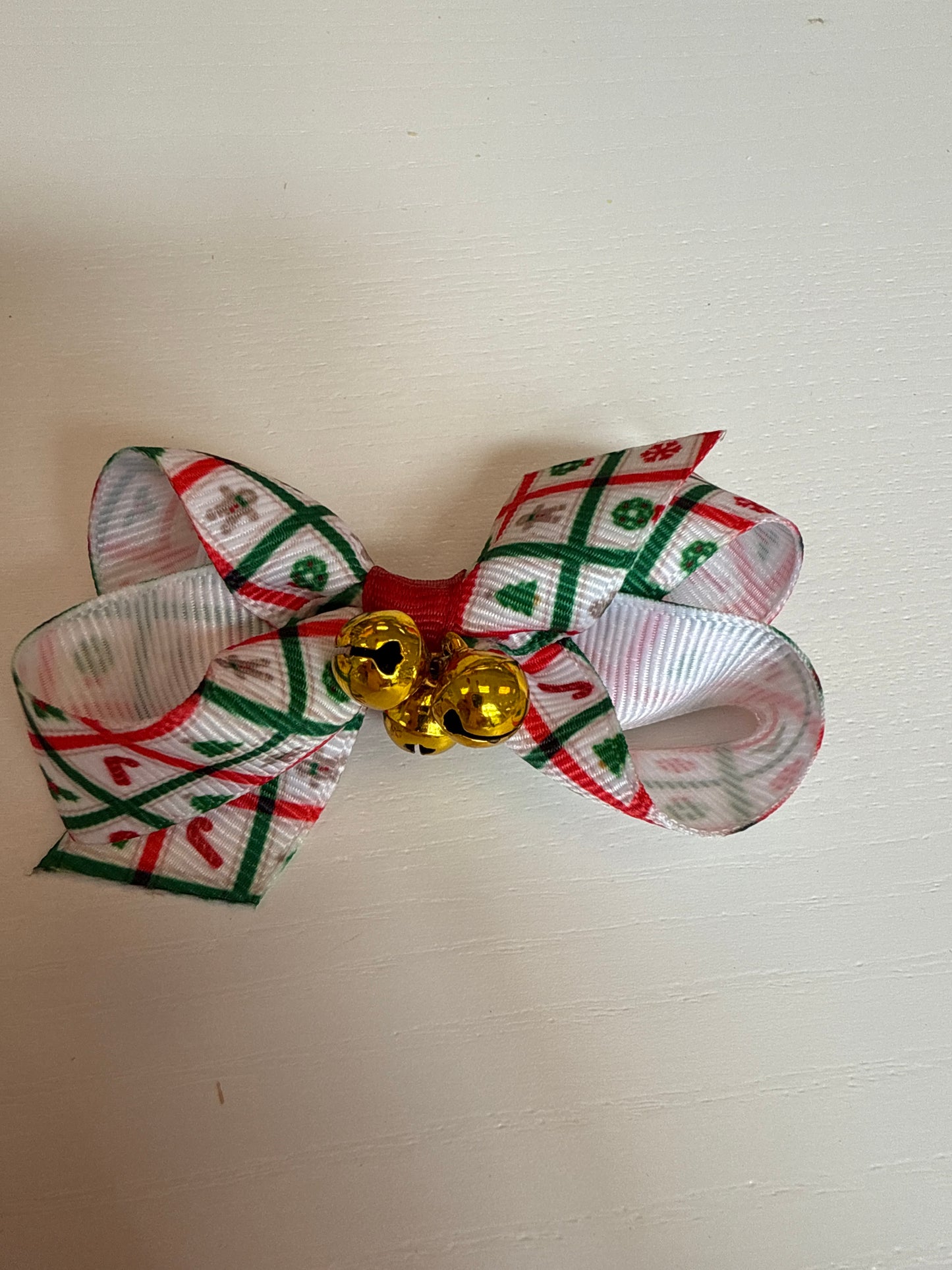 Christmas Print Mini Bow W/ Bells