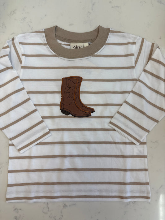 Khaki Stripe Cowboy Boot LS T-Shirt