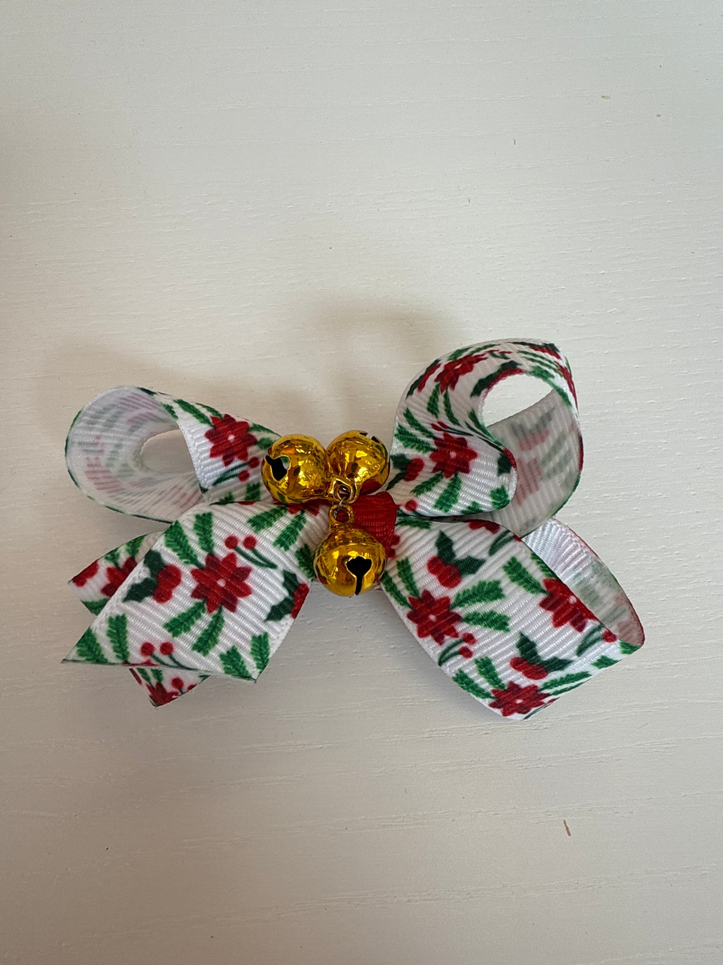 Christmas Print Mini Bow W/ Bells