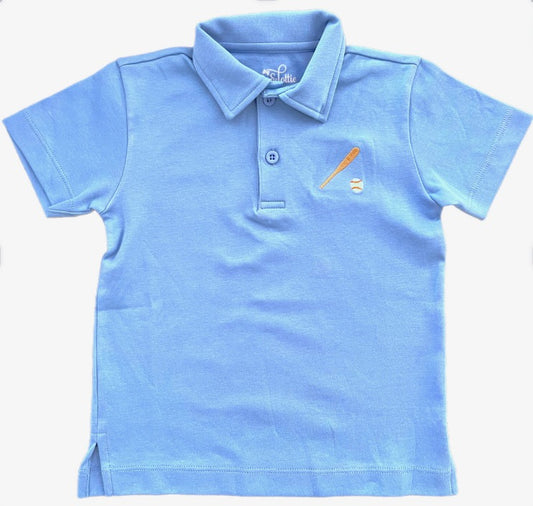 Batter Up Knit Blue Polo with Baseball