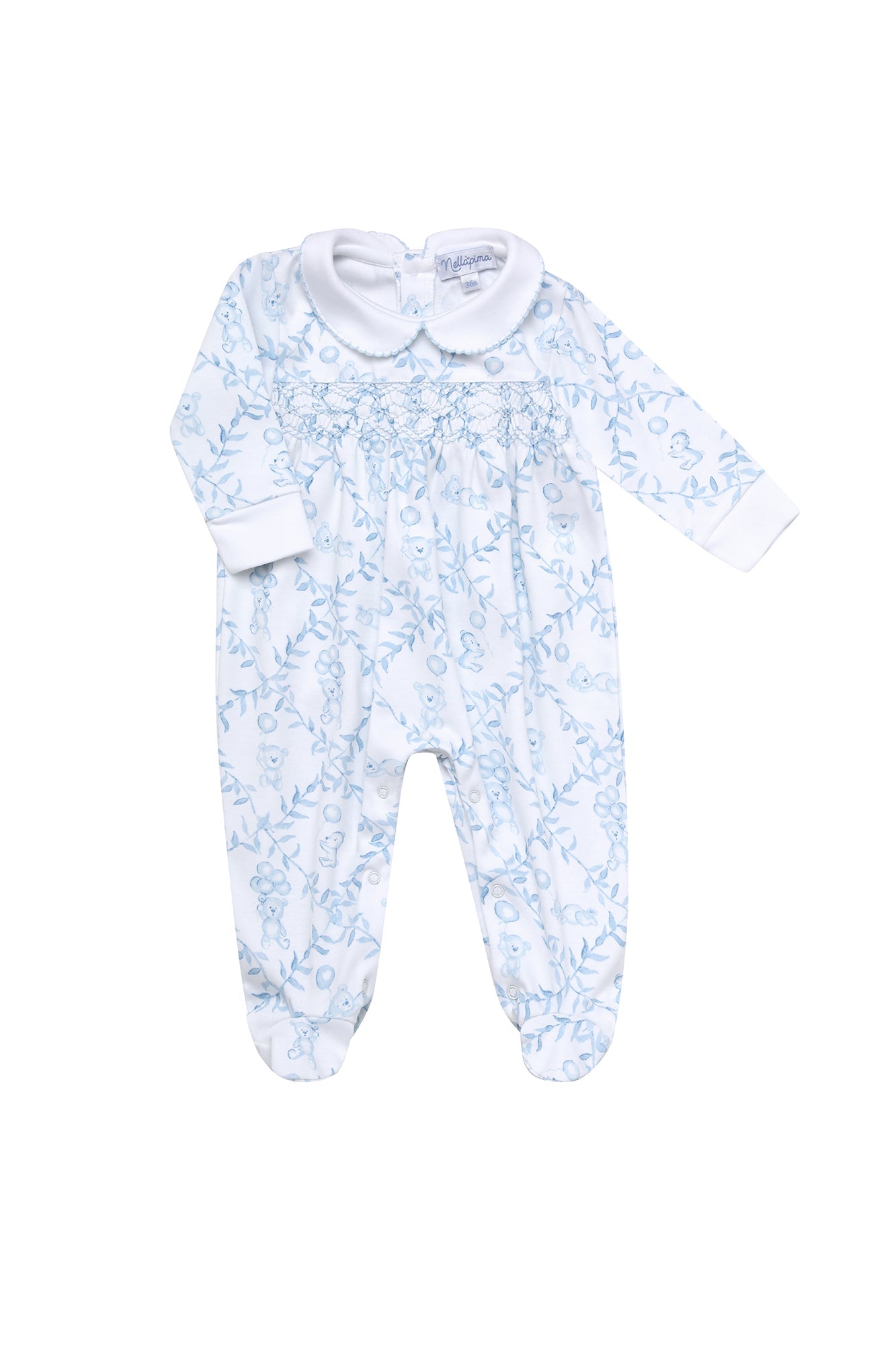 Blue Bears Trellace Smocked Footie