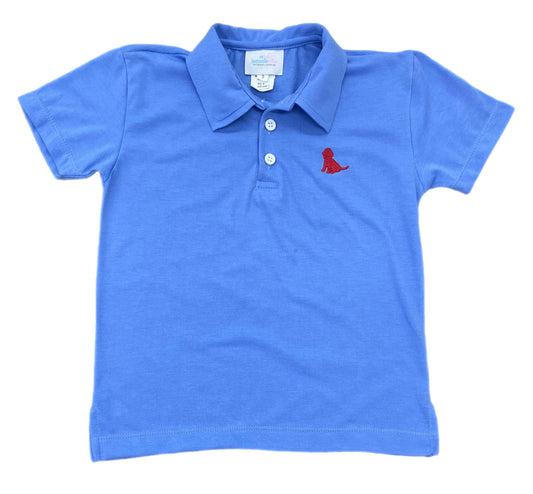 Blue Polo with Red Puppy