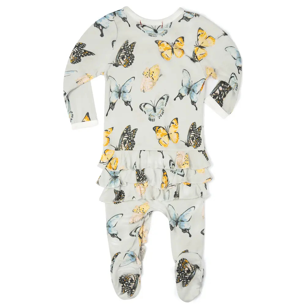 Butterfly Bamboo Zipper Footie with Ruffle