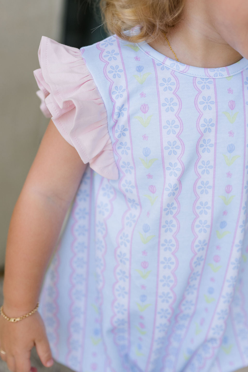 Blue Floral Scallop Knit Blake Bubble