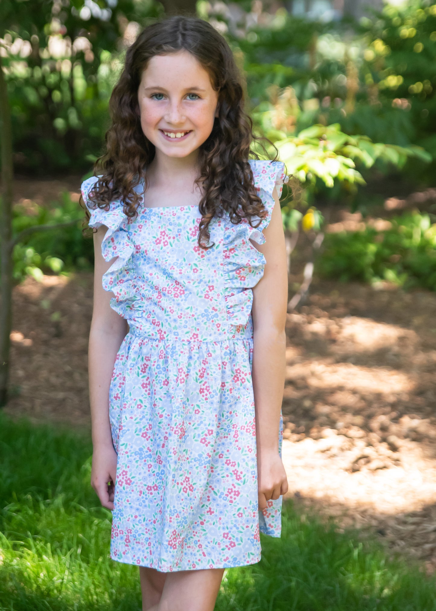 Patriotic Floral Ruffle Dress