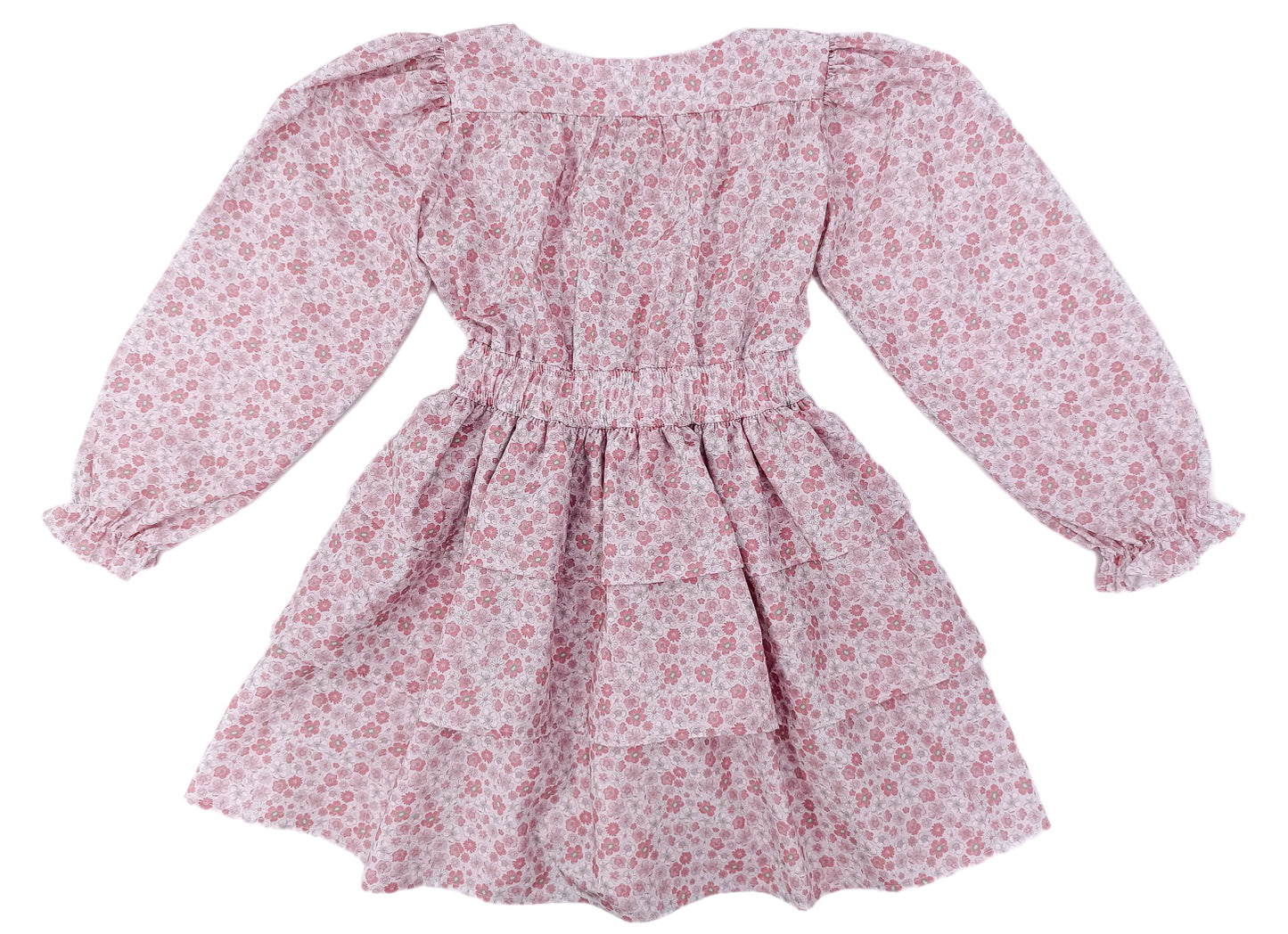 Long Sleeve Tiered Dress Pink Floral-PREORDER