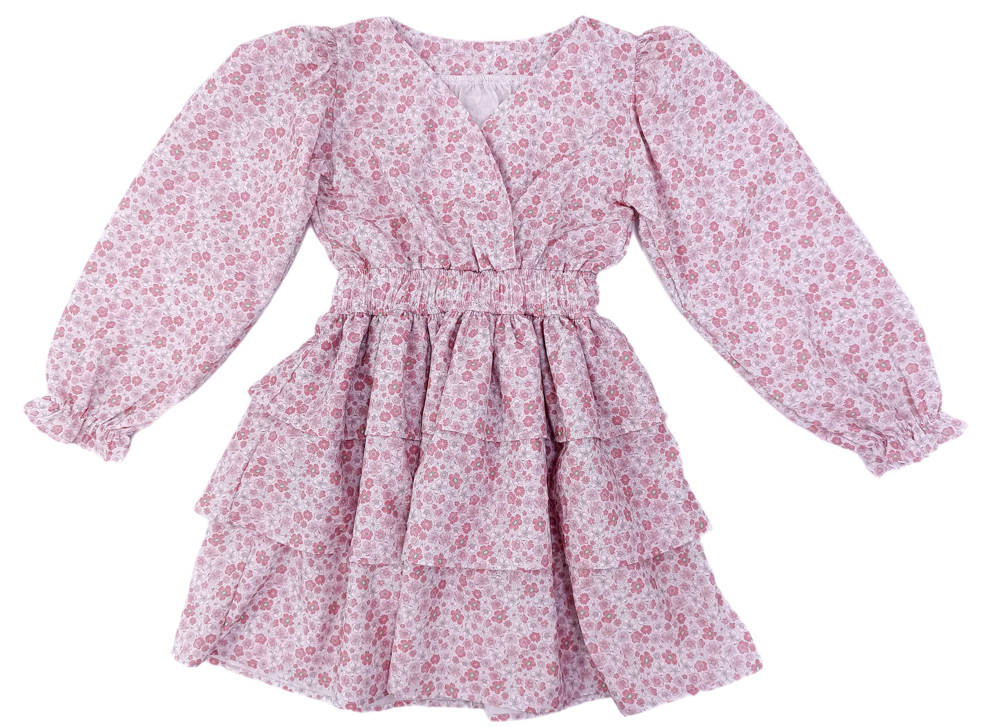 Long Sleeve Tiered Dress Pink Floral-PREORDER